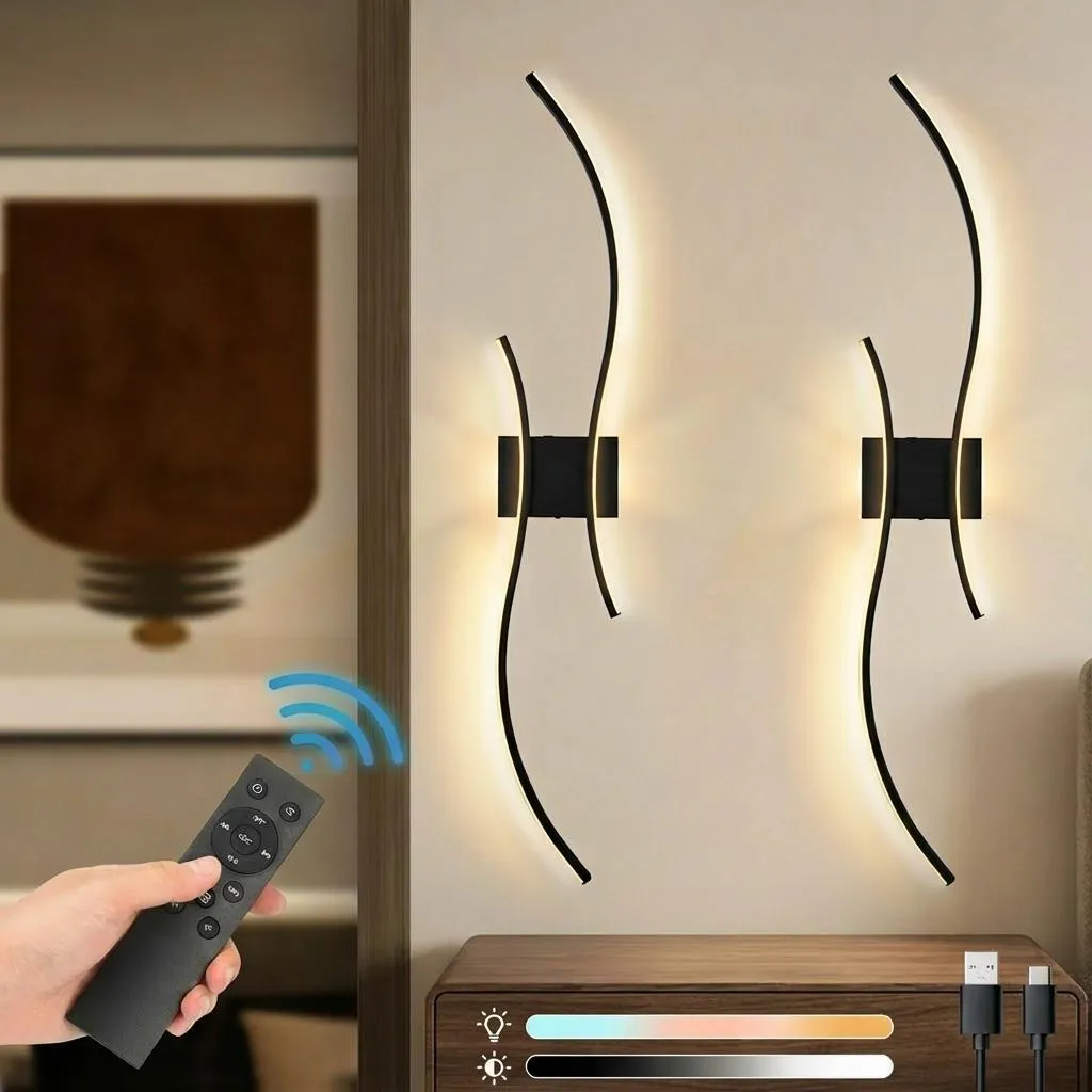 Applique Murale LED Rechargeable 100cm avec Télécommande et USB-C Noir - 7
