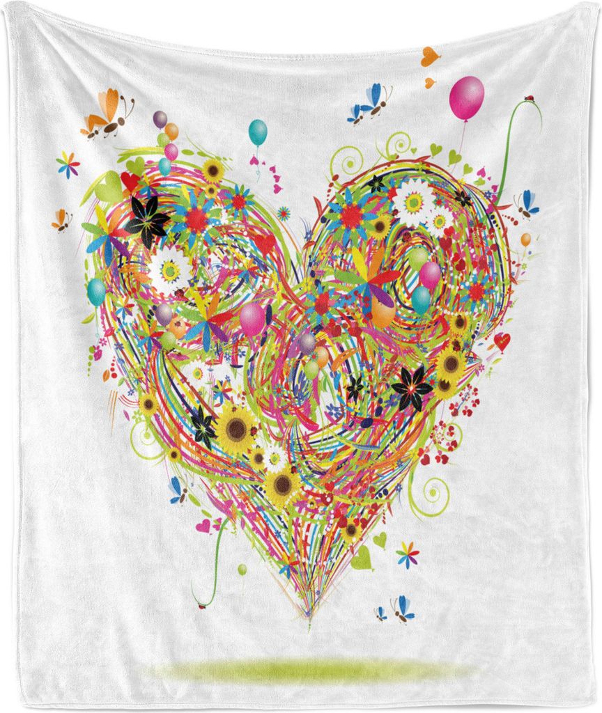 ABAKUHAUS Herz Weich Flanell Fleece Decke, Romantisches Arrangement mit bunten Aquarell-Art-Liebe-Symbol Valentinstag Theme, 175 x 230 cm, Mehrfarb...