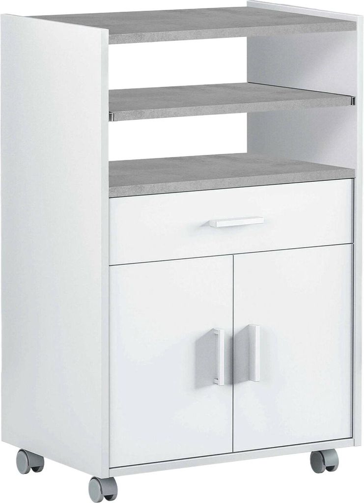 Rollwagen Scottsdale, Hilfsmöbel für Küche mit Rädern, Mehrzweckschrank mit 2 Türen und 1 Einlegeboden, 59x40h92 cm, Weiß