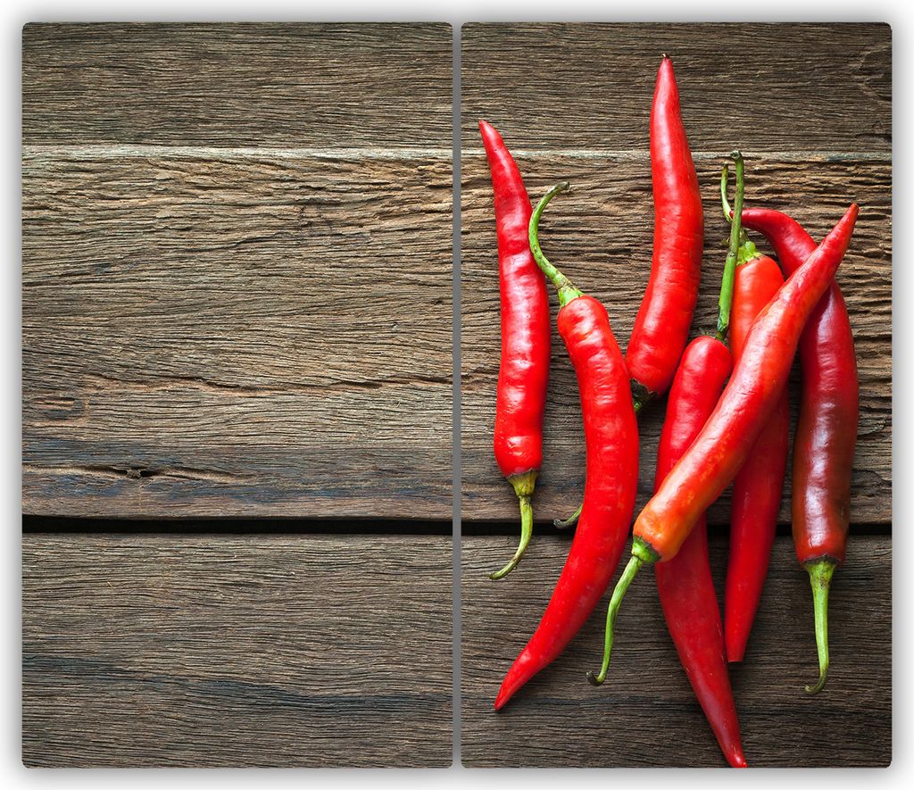 Tulup Glas-Herdabdeckplatte - 2x30x52cm - Ceranfeldabdeckung Spritzschutz Zweiteilig Chilischoten