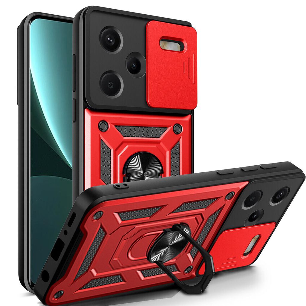 Outdoor Panzer Hülle Xiaomi Redmi Note 13 Pro+ Handyhülle Kameraschutz Ringhalte Rot