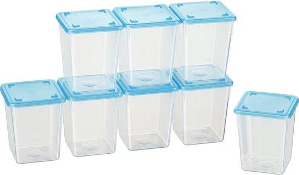 Kigima Mini-Gefrierbehälter 8 x 0,25 l, rechteckig, hellblau – Luftdichte Aufbewahrungsdosen mit Deckel – Lebensmittelbehälter mit Deckel –...