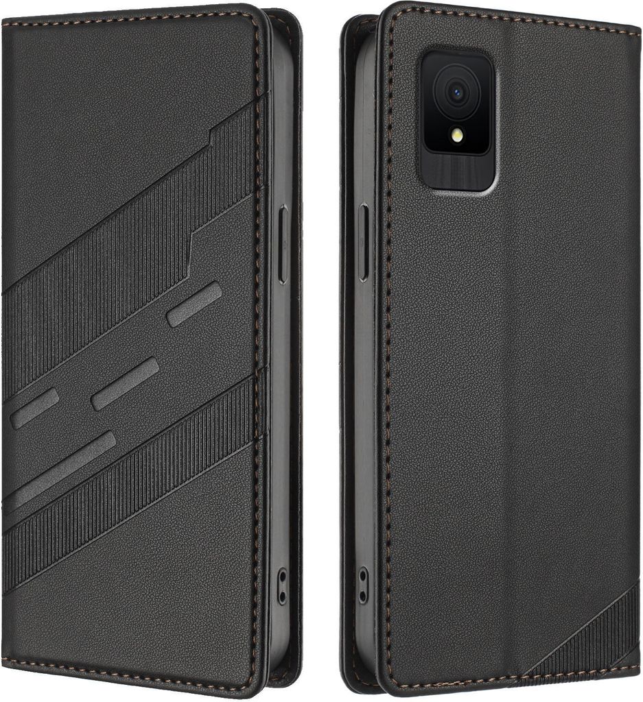 Hülle für TCL 502, Kunstleder Brieftaschen Handyhülle mit Kartenfach und Standfunktion Schwarz