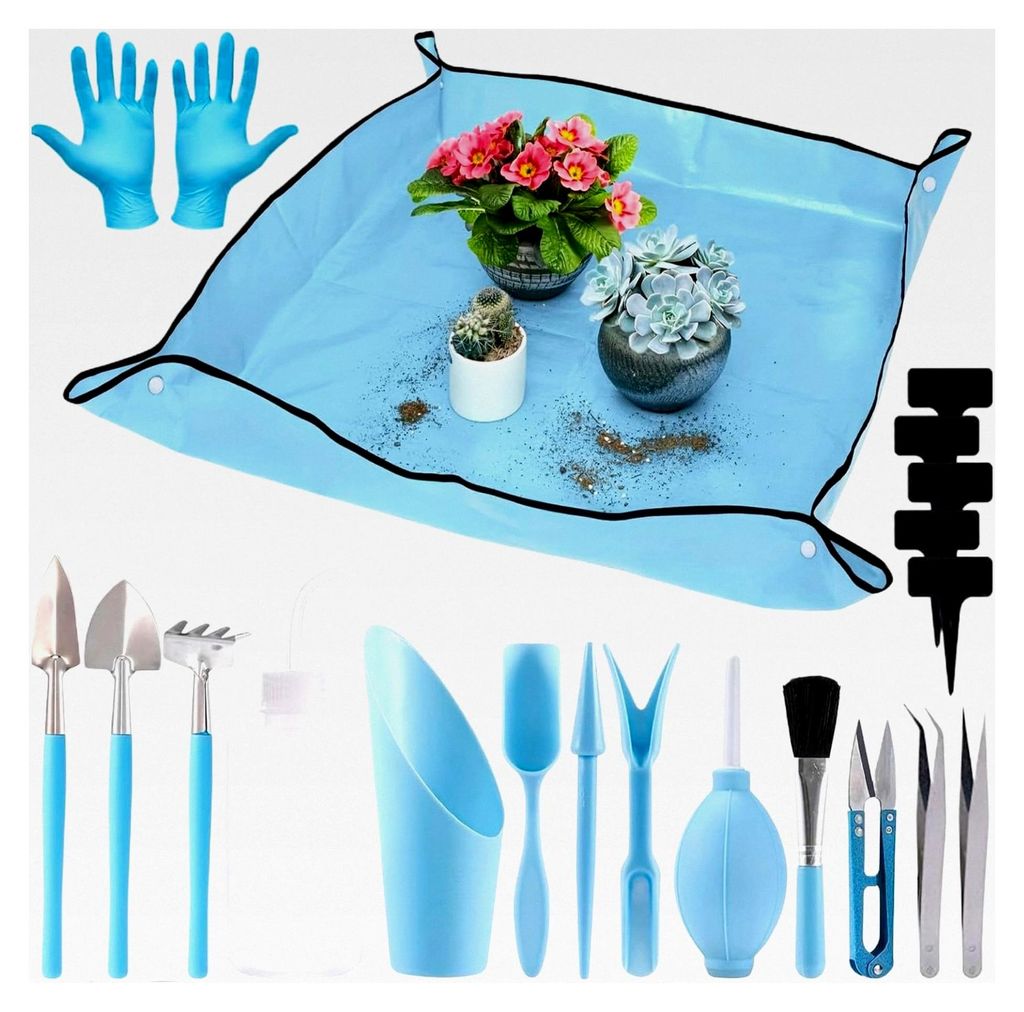 Gartenwerkzeuge - Wasserdichtes Grabegrät mit Arbeitsmatte - Handwerkzeuge für Beete und Kübel, für Hobbygärtner, Familien sowie zum Umtopfen ...