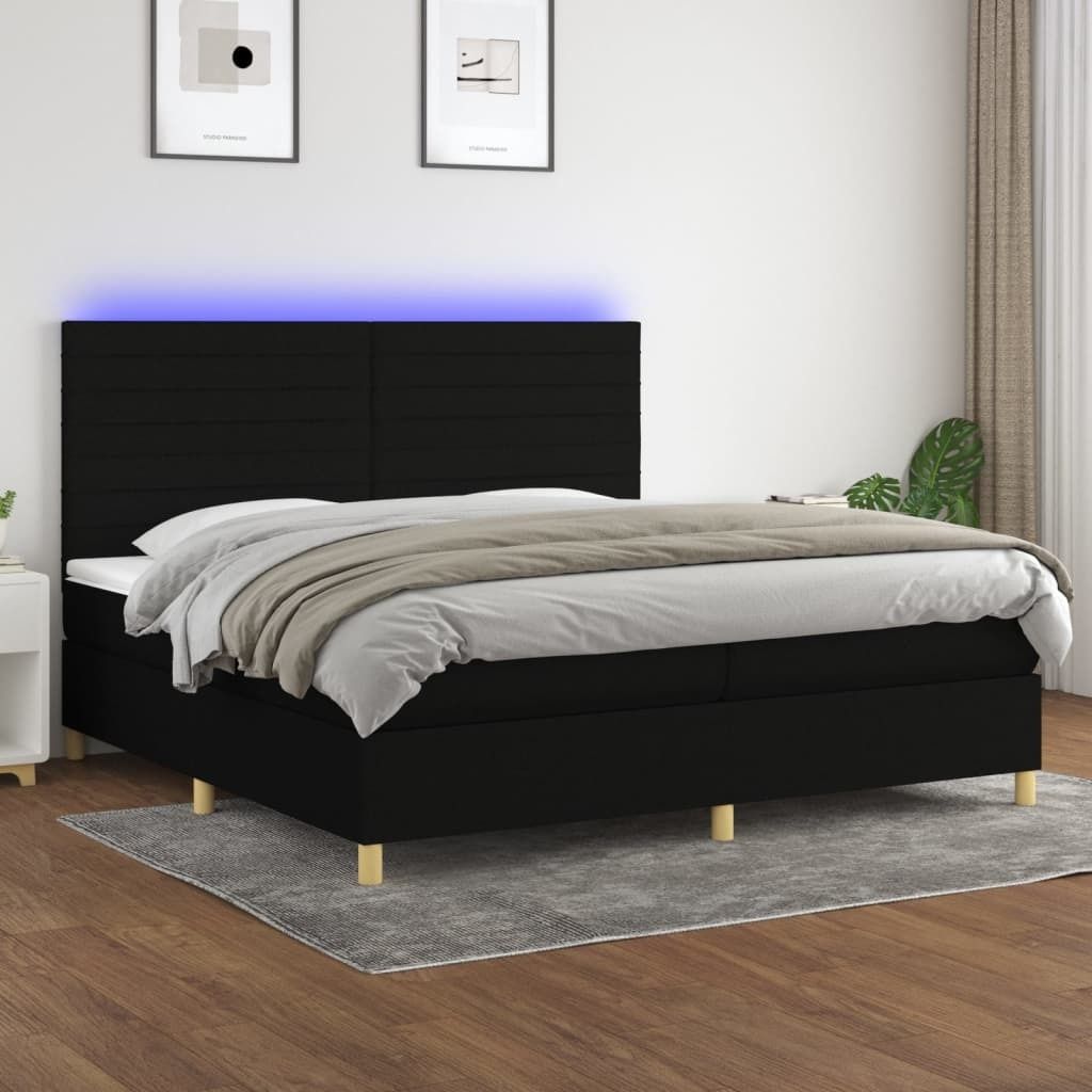 Maison Exclusive - Boxspringbett mit Matratze & LED Schwarz 200x200 cm Stoff