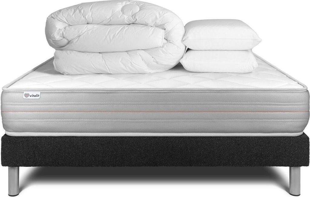 Komplettpaket Bett - Matratze 140x200 cm + Boxspringbett mit Lattenrost (im Set) + 2 Kopfkissen + Bettdecke - Vitalmemo