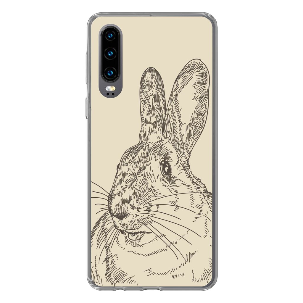 MuchoWow Handyhülle Schutzhülle Hülle für Huawei P30 Vintage-Illustration eines Kaninchens Silikon Softcase Handy Hülle - Kartenbesitzer