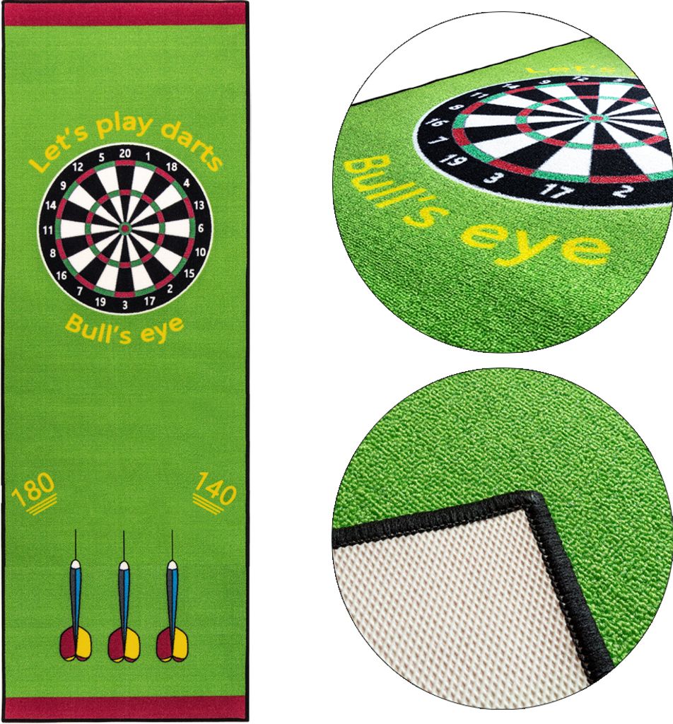 Dart Teppich Matte Steeldart Dartpfeile Dartboard Zubehör Dartteppich Target Oche Darts Abwurflinie Schutz Gummi Boden Dartscheibe 237 x 80 cm Kin...