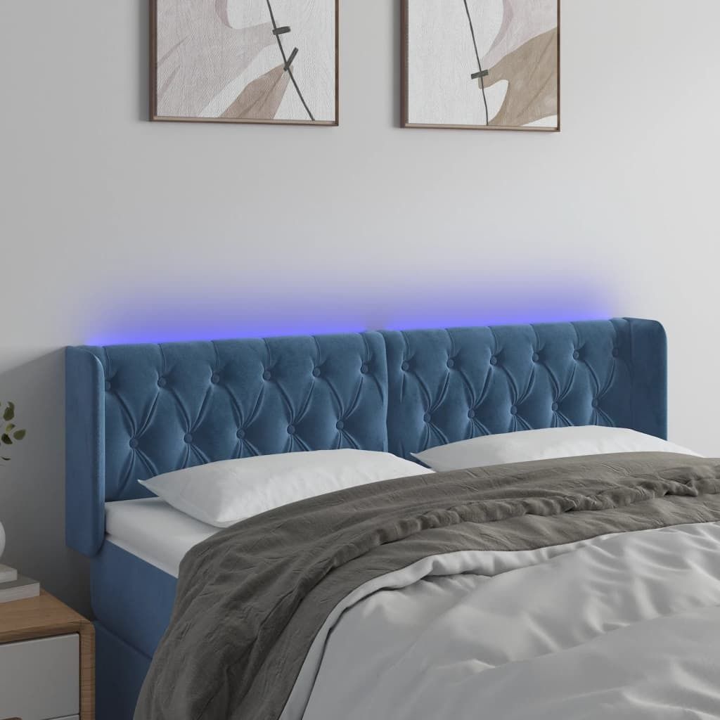 Hochwertig LED Kopfteil Dunkelblau 147x16x78/88 cm Samt 3123624