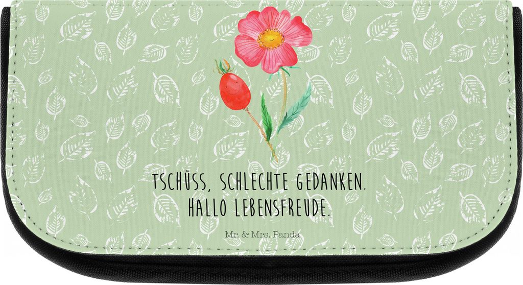 Mr. & Mrs. Panda kulturtäschchen Blume Hagebutte - Blattgrün - Geschenk, Kulturtasche, Beautytasche, Make-up Organizer, Garten, Schminktasche, Ko...
