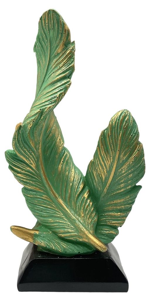 Künstlerische Federstatue, moderne grün-weiße Federform, Harzfigur, Skulptur, Dekoration für Zuhause, Büro oder Schreibtisch.