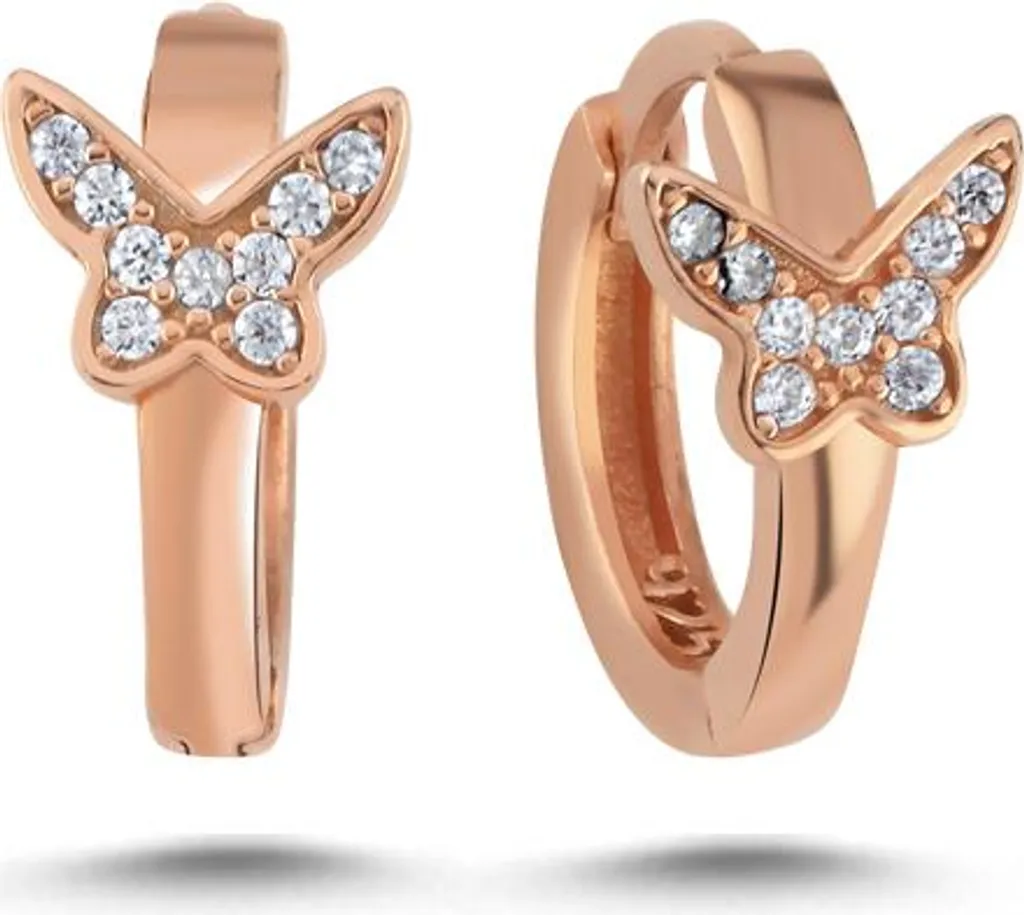 Créoles papillon anti-allergie argent 925 et or rose 10 mm légères