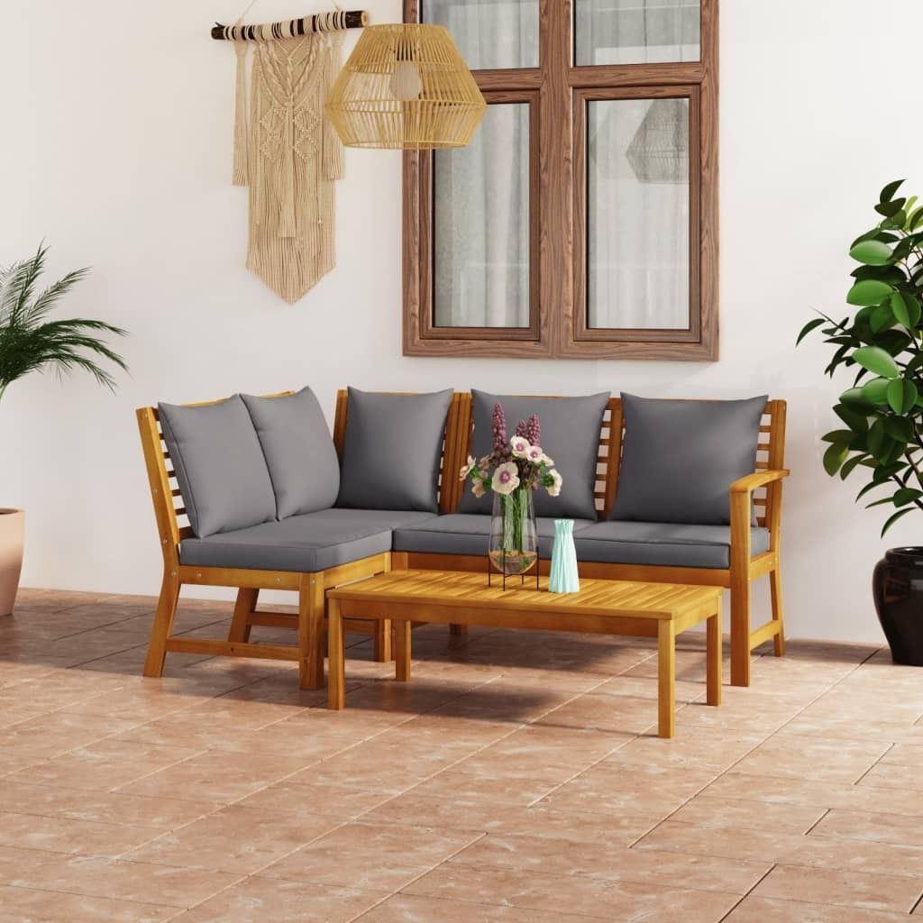 The Living Store 4-tlg. Garten-Lounge-Set mit Auflagen Massivholz Akazie