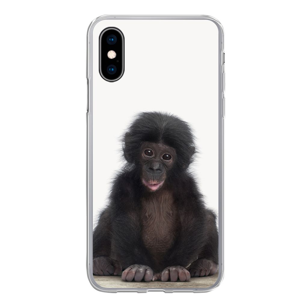MuchoWow Handyhülle Schutzhülle Hülle für iPhone X Kind - Affe - Schimpanse - Babytiere - Jungen - Mädchen Silikon Softcase Handy Hülle - H...