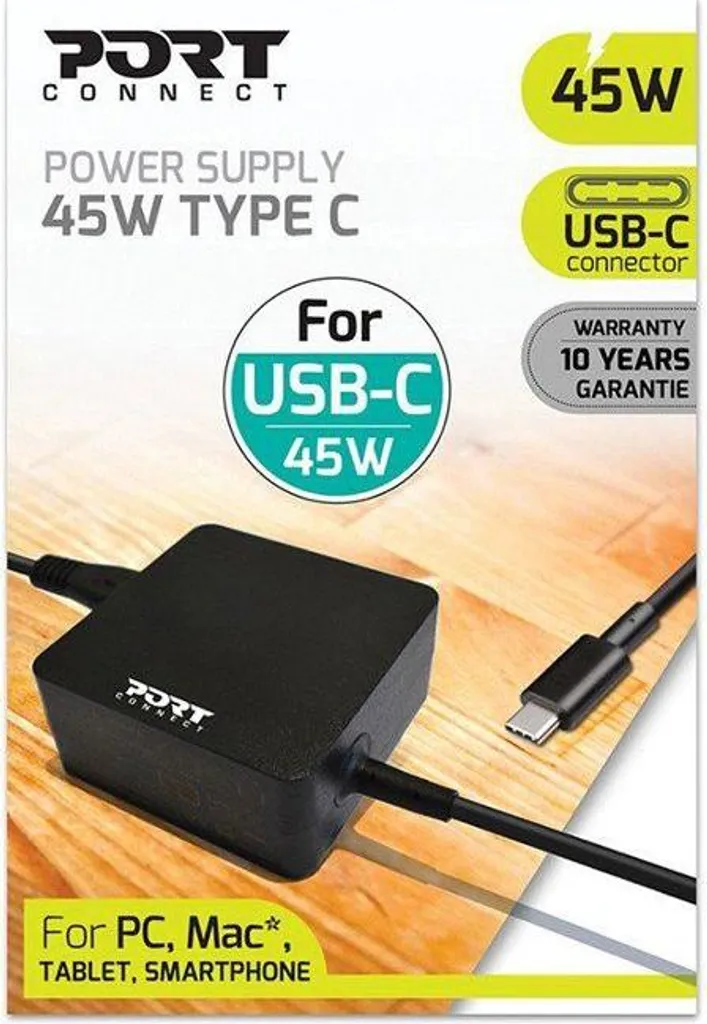 Alimentatore USB-C, 45 W, per PC, Mac, tablet e smartphone, PORT Connect