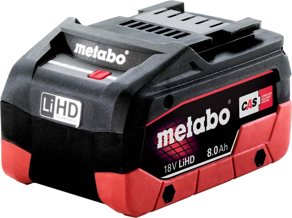 A Metabo 18V LiHD 8.0Ah battery pack.
