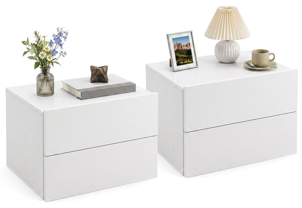 COSTWAY, set di 2 comodini da parete con 2 cassetti, Immagine del prodotto 
