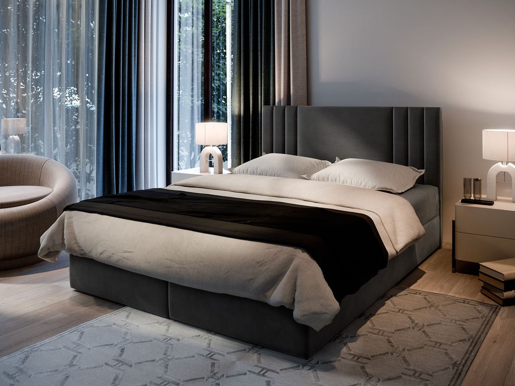 Masseno Boxspringbett BRES 160x200 cm Komplett-Set mit Bonell Matratze und Topper, Polsterbett mit Bettkästen -Grau, CASABLANCA 15