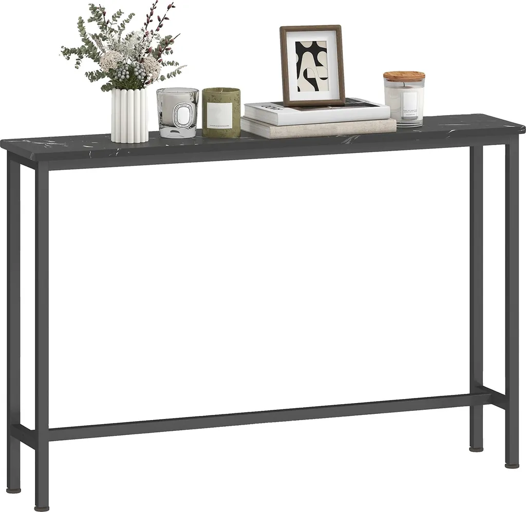 Console de couloir étroite effet marbre noir pour ranger vos clés