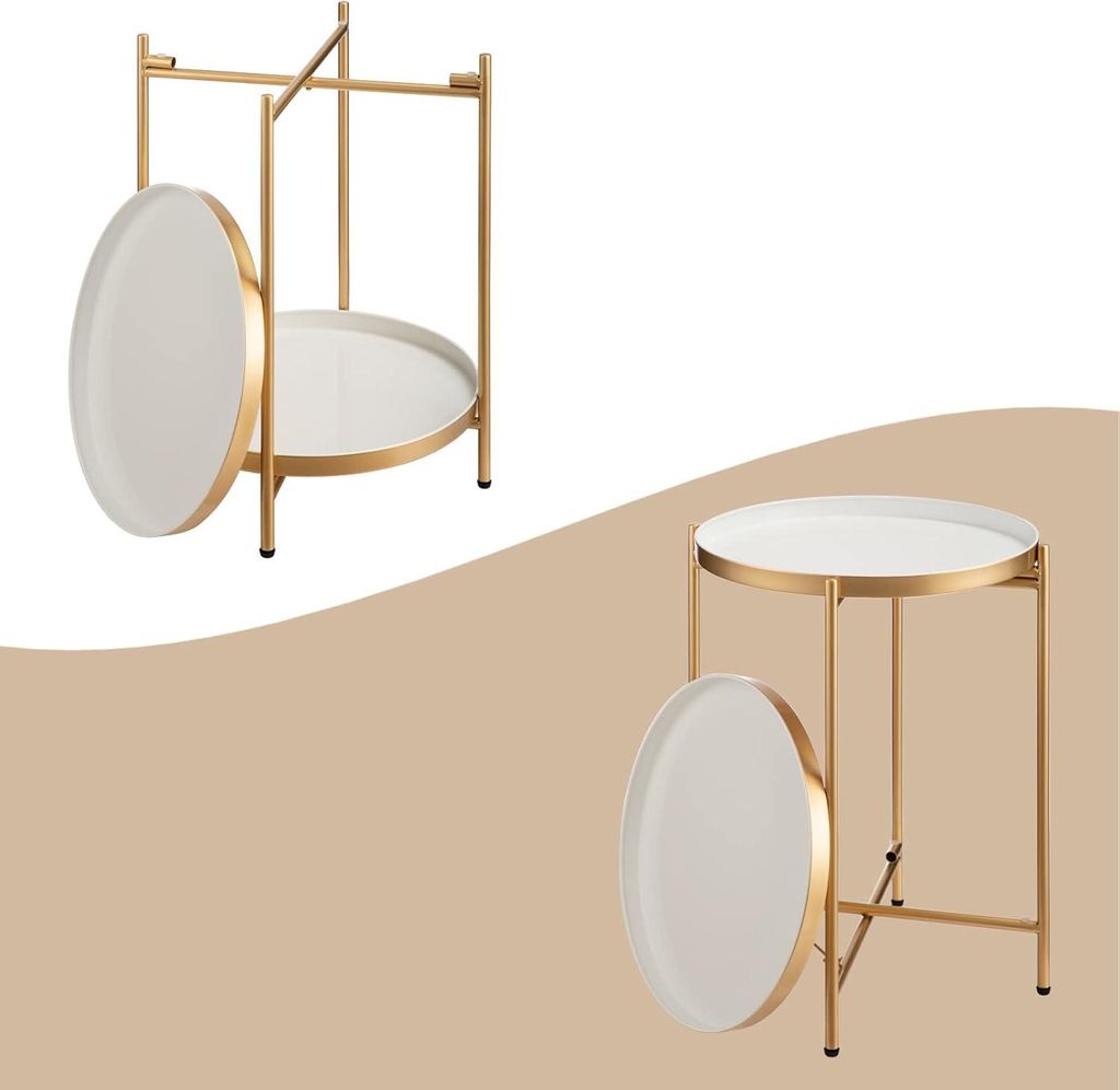 Runde Beistelltisch - Metalltisch - Gold und Weiß