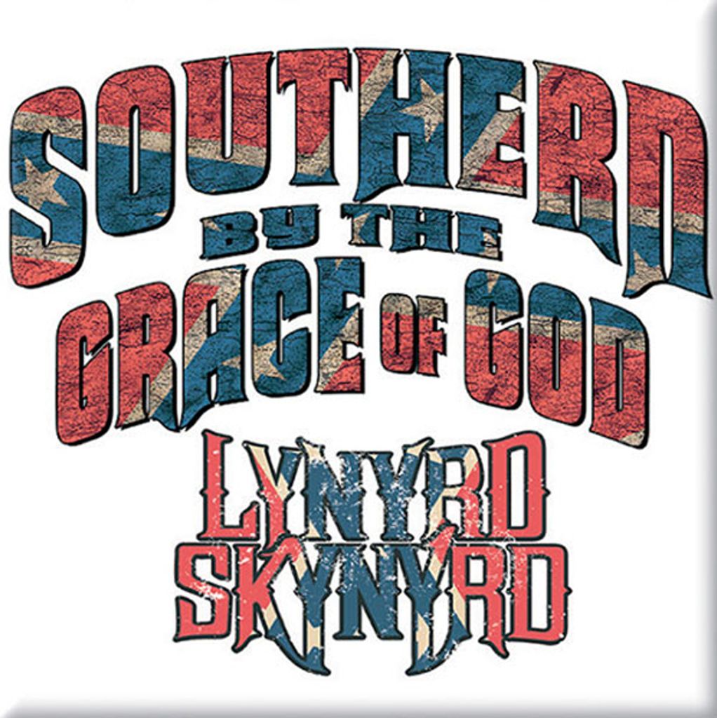 Lynyrd Skynyrd - Kühlschrank-Magnet "Southern By The Grace Of God" RO7912 (Einheitsgröße) (Weiß/Blau/Rot)