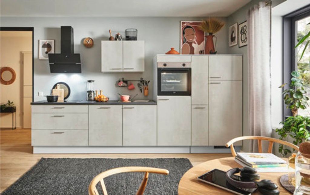 PICCANTE Plus Küchenzeile ohne Geräte Casual 340 cm beton weißgrau matt vormontiert Variante rechts 4067368011341