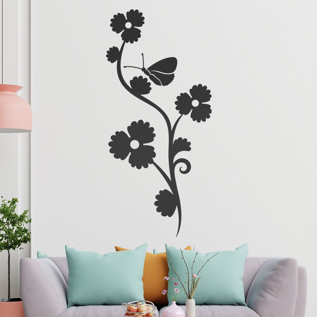 Falter Schmetterling Blüte Wandtattoo in 6 Größen - Wandaufkleber Wall Sticker - Dekoration, Küche, Wohnzimmer, Schlafzimmer, Badezimmer