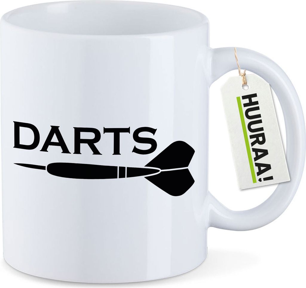 Huuraa Kaffeetasse Darts Dartpfeil 330ml Weiß Keramik Kaffeebecher Geschenkidee