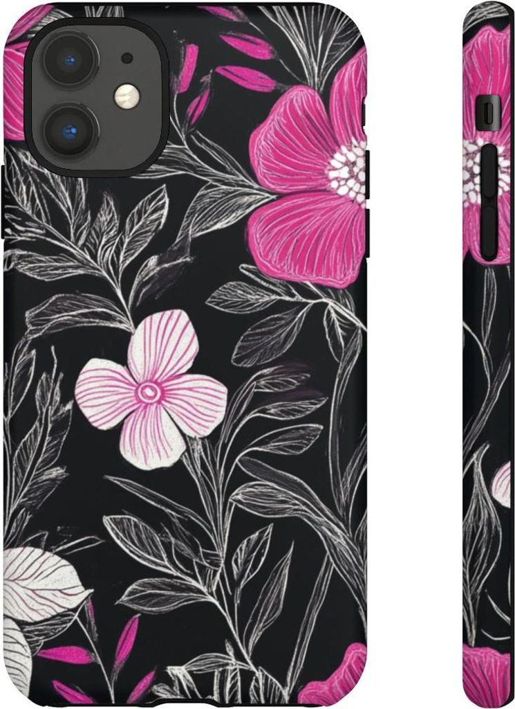 Elegantes Blumenmuster in Pink und Weiß – Hülle Kompatibel mit iPhone 11