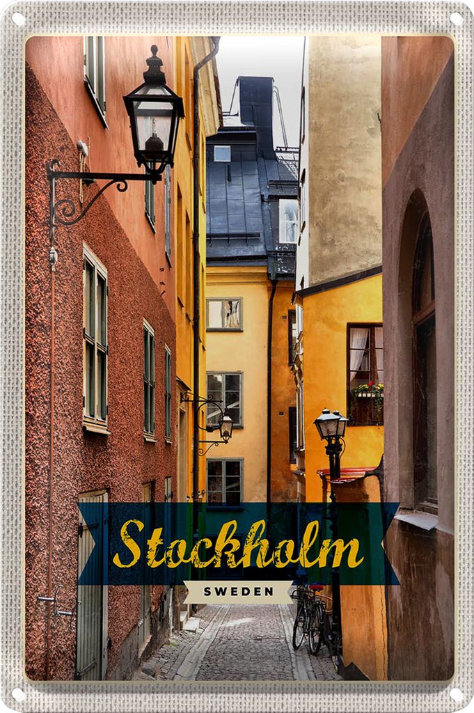 Blechschild Reise 18x12cm Stockholm Schweden Altstadt Gasse
