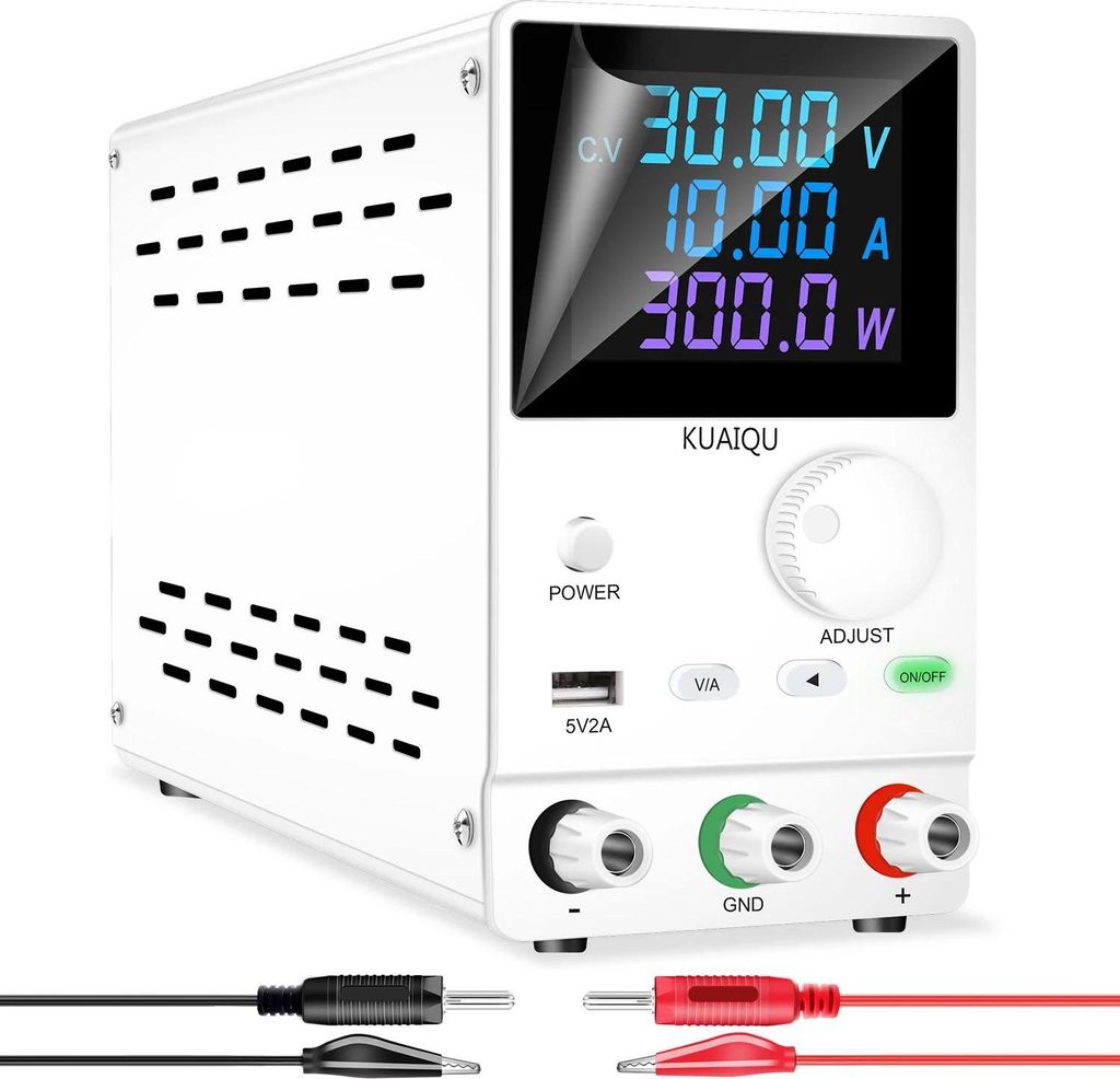 Labornetzgerät - Tisch-DC Netzteil - 0–60 V 0–5 A 300 W - Einstellbar, geregelt - LCD-Display - USB 5V/2A - 220 V Eingang - Weiß