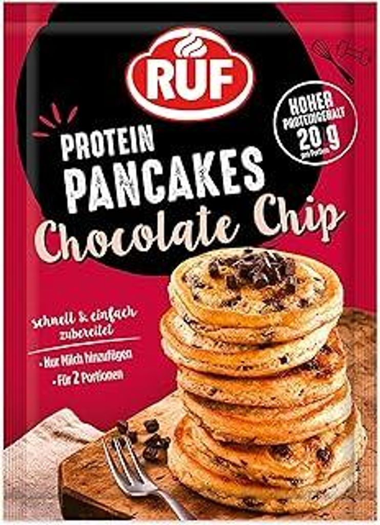 RUF Protein Pancakes Chocolate Chip mit herben Zartbitter Chocolate Chunks, schnell zubereitet, Power-Frühstück, hoher Proteingehalt, 1 x 150g-Be...