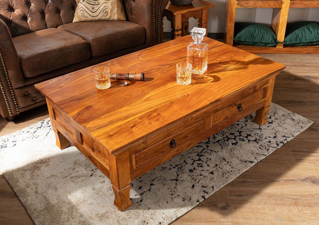 MASSIVMOEBEL24 Couchtisch Akazie 120x75x40 honig lackiert OXFORD #0445