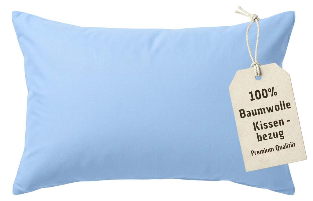 Kissenbezug 50x70 cm Himmelblau | 100% Baumwolle | Atmungsaktive PREMIUM Kissenhülle mit verdecktem Reißverschluss