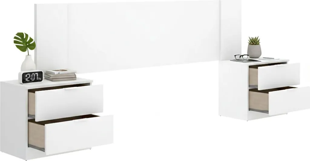 Sierra Tête de Lit 34x251 cm Blanc avec 2 Tables de Nuit Suspendues