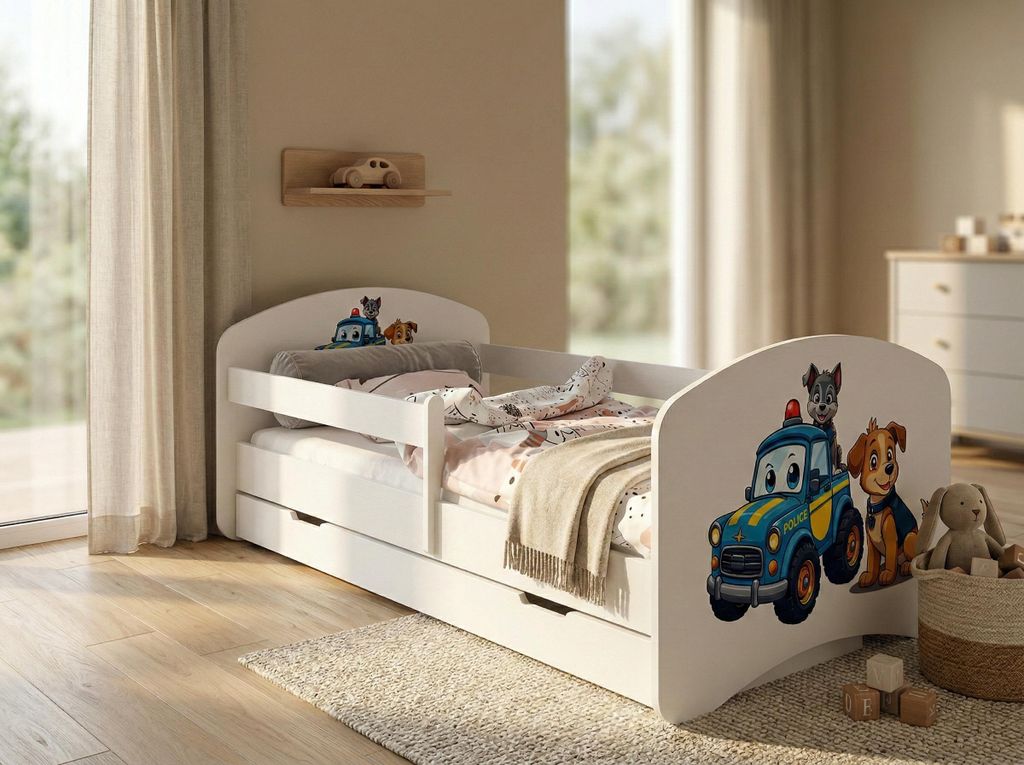 Happy Babies Kinderbett - mit Rausfallschutz Junge 140x70 Mädchen, Bett für Kinderzimmer mit Schublade & Matratze Einzelbett für Kinder Kinder H...