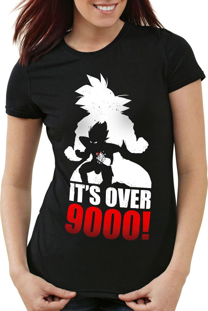 style3 Power Level 9000 Damen T-Shirt ball goku anime dragon, Größe:M