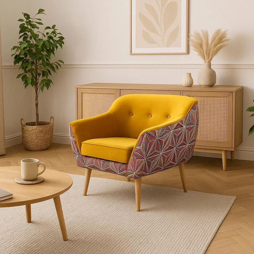 Fauteuil scandinave inclinable en velours jaune salon chic MUSTI GUTTO