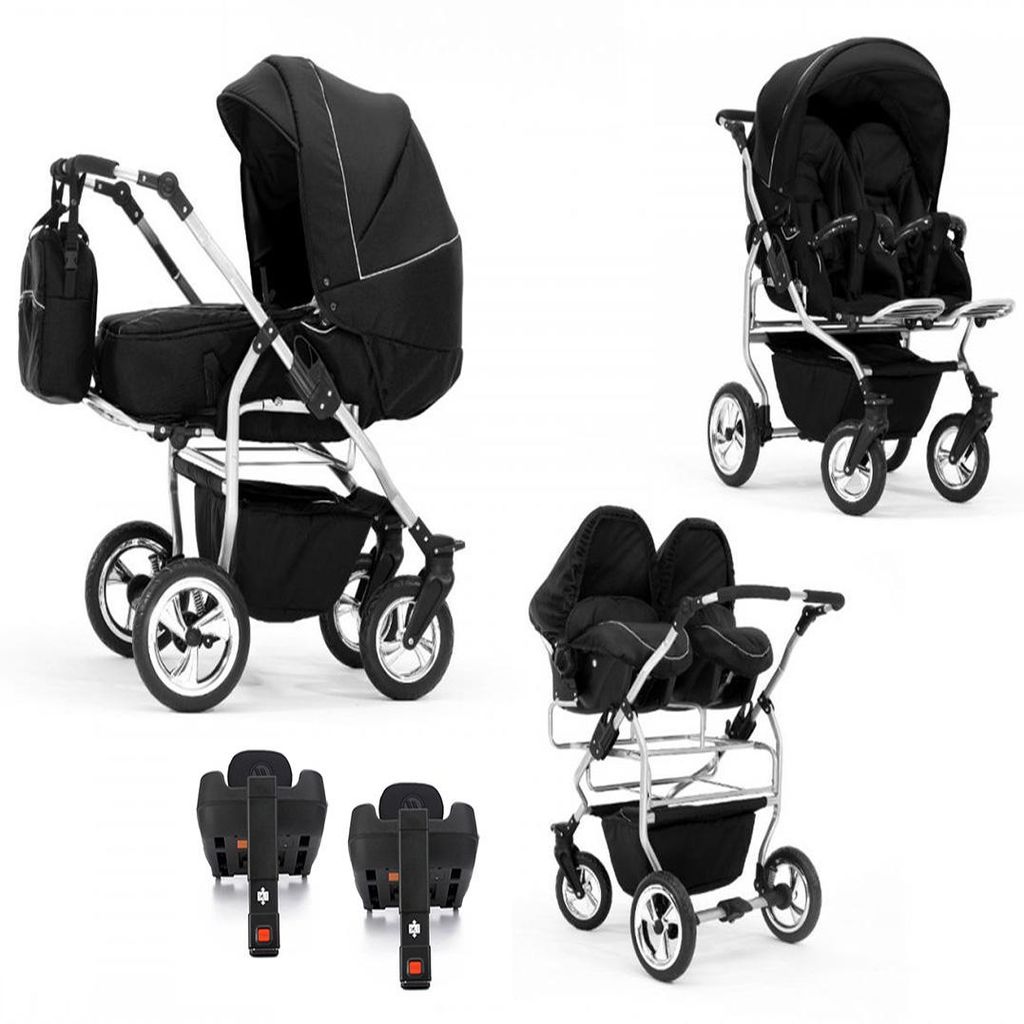 Zwillingskinderwagen 5 in 1 Duo inkl. Autositze und Iso Bases - 14 Teile - in 20 Farben