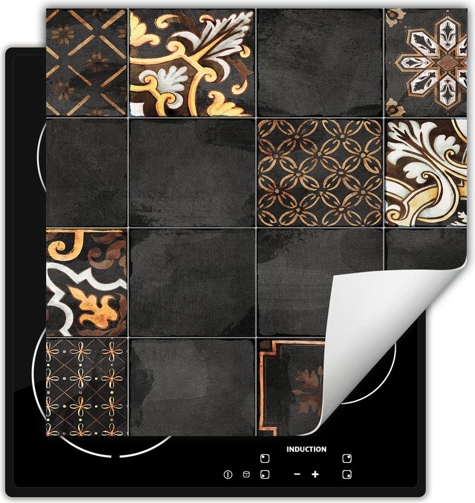 DarHaus Herdabdeckplatte 60x52 cm Anti Rutsch Matte Aufrollbar, grau - Mosaik