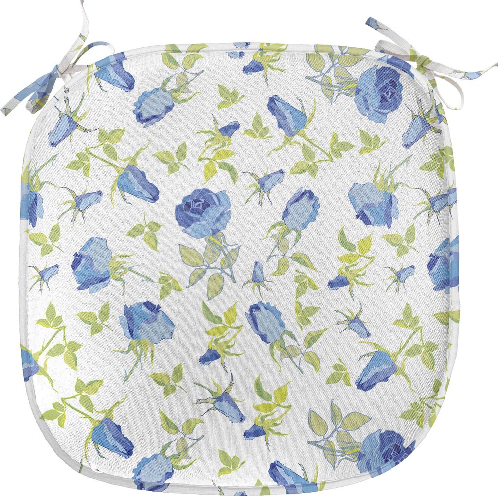 ABAKUHAUS Green Flower Polster für Esszimmerstühle, Aufwändige Rosen-Knospen, Dekoratives wasserfestes Kissen mit Riemen für Küchensitze, 40 c...