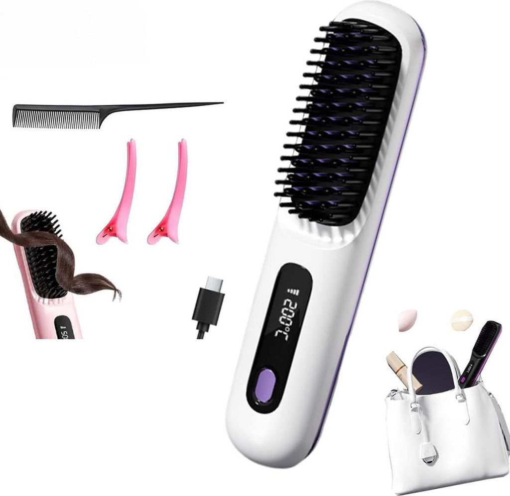 Haarbürste,Haarglätter Bürste, Glätten oder Locken, Ionenfunktion & Schnellheizung in 28 Sekunden