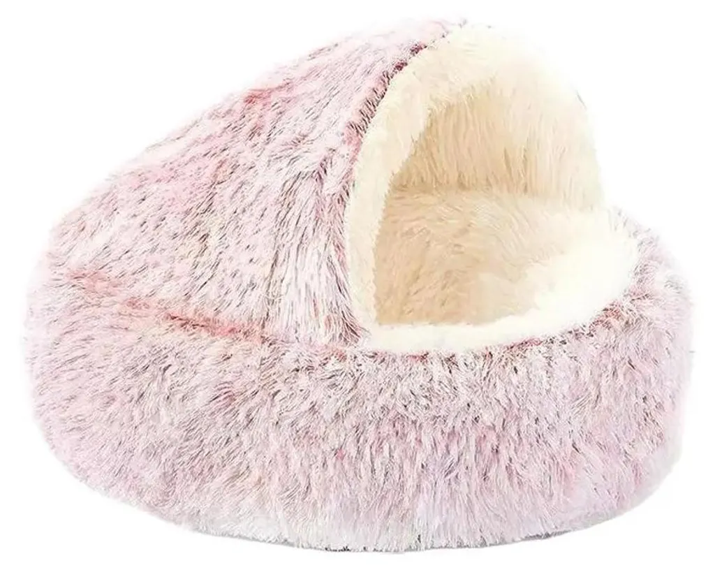 Lit pour chat contre le froid - Niche rose en peluche isolante douillette