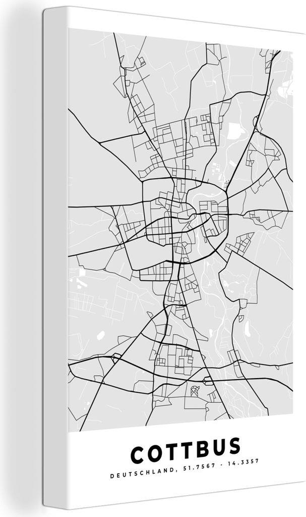 OneMillionCanvasses - Leinwandbilder - 90x140 cm, Cottbus - Karte - Stadtplan - Deutschland - Karte, Wandbilder Kunstdruck Wanddekoration - Foto ...