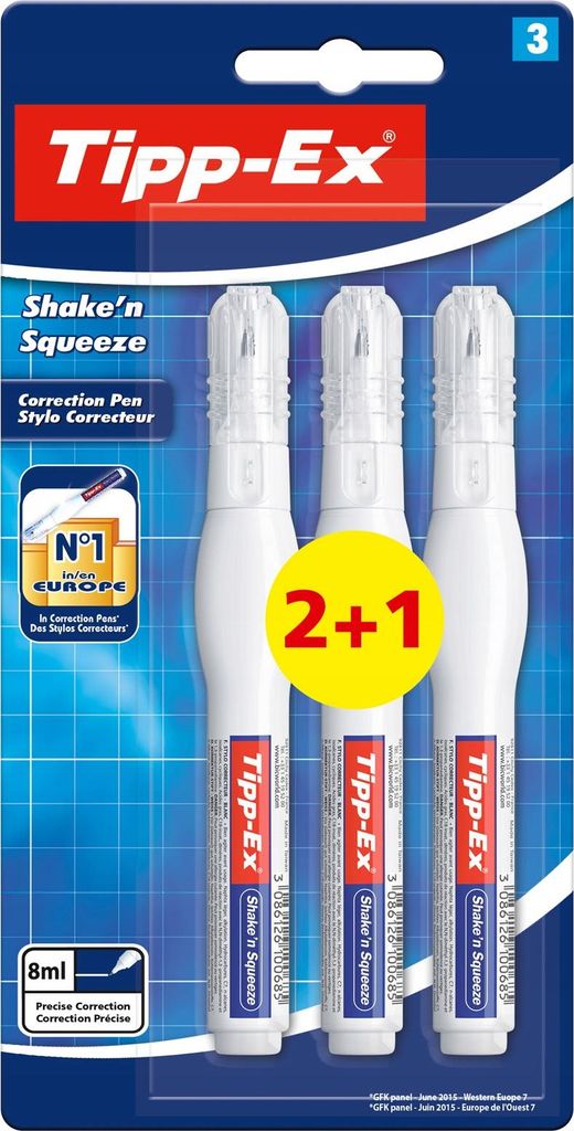 Korektor w płynie Tipp-Ex Shake'n'Squeeze 8 ml 3 sztuki Immagine del prodotto 