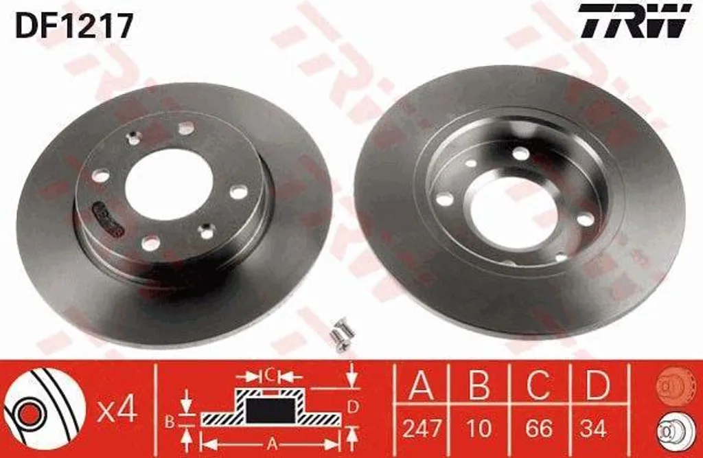 Disque de frein avant plein TRW DF1217 compatible Saxo ZX 106 et 205 206