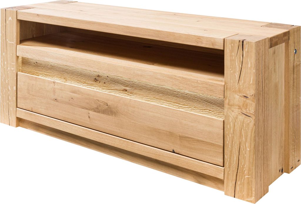 MASSIVMOEBEL24 TV-Board Wildeiche 123x40x53 beige geölt KENT #209
