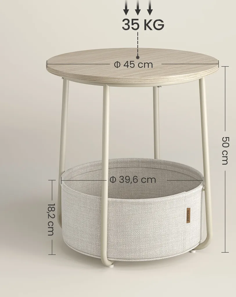 Table Basse d'Appoint de Salon avec Corbeille de Rangement en Tissu - 4