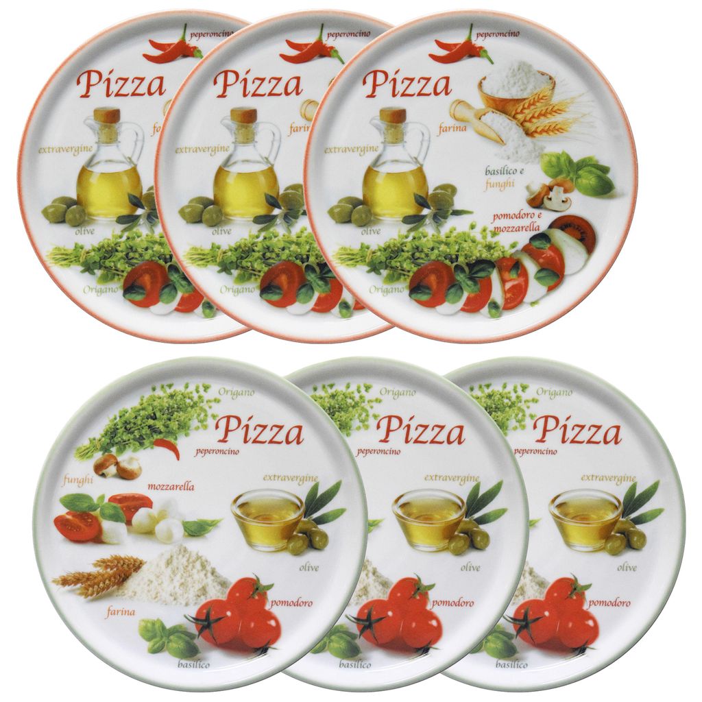 6er Set Pizzateller Napoli Green & Red Ø 33,8 cm Platte Produktbild 