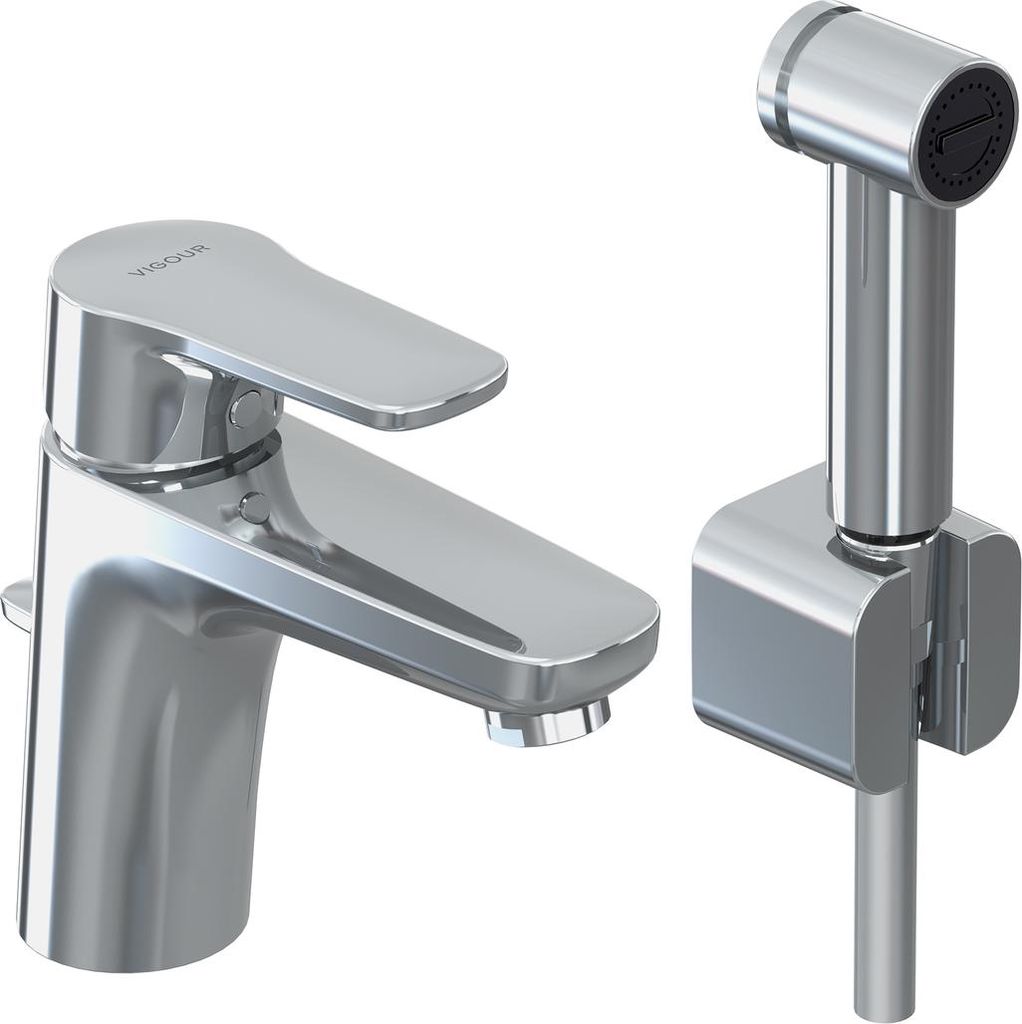 VIGOUR Einhand-Waschtischbatterie derby mit seitlicher Handbrause mit Ablaufgarnitur verchromt